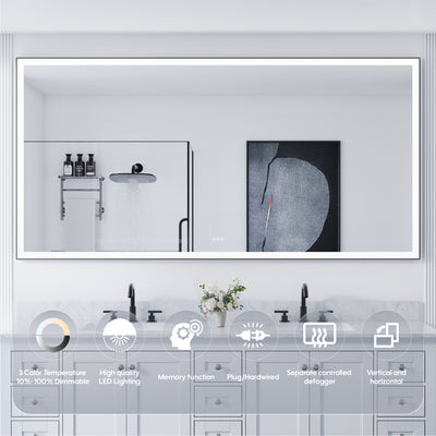 84 in. W x 42 in. H Rectangular Framed LED Light Wall Vertical/Horizontal Bathroom Vanity Mirror