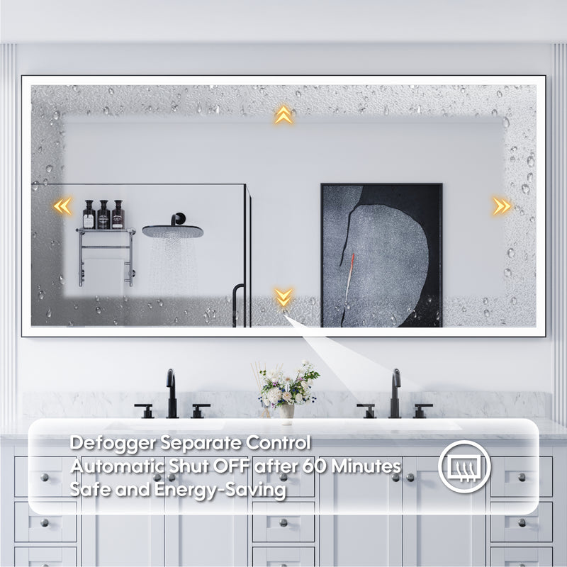 84 in. W x 42 in. H Rectangular Framed LED Light Wall Vertical/Horizontal Bathroom Vanity Mirror
