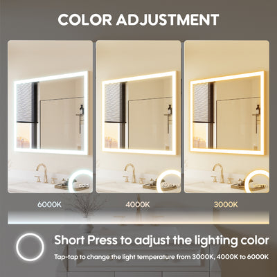 48 in. W x 36 in. H Aluminium Framed Rectangular LED Light Bathroom Vanity Mirror