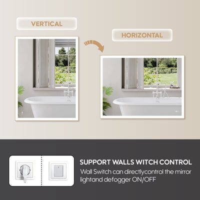 48 in. W x 36 in. H Aluminium Framed Rectangular LED Light Bathroom Vanity Mirror