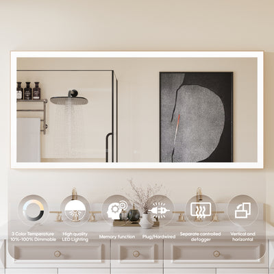 60 in. W x 28 in. H Aluminium Framed Rectangular LED Light Bathroom Vanity Mirror