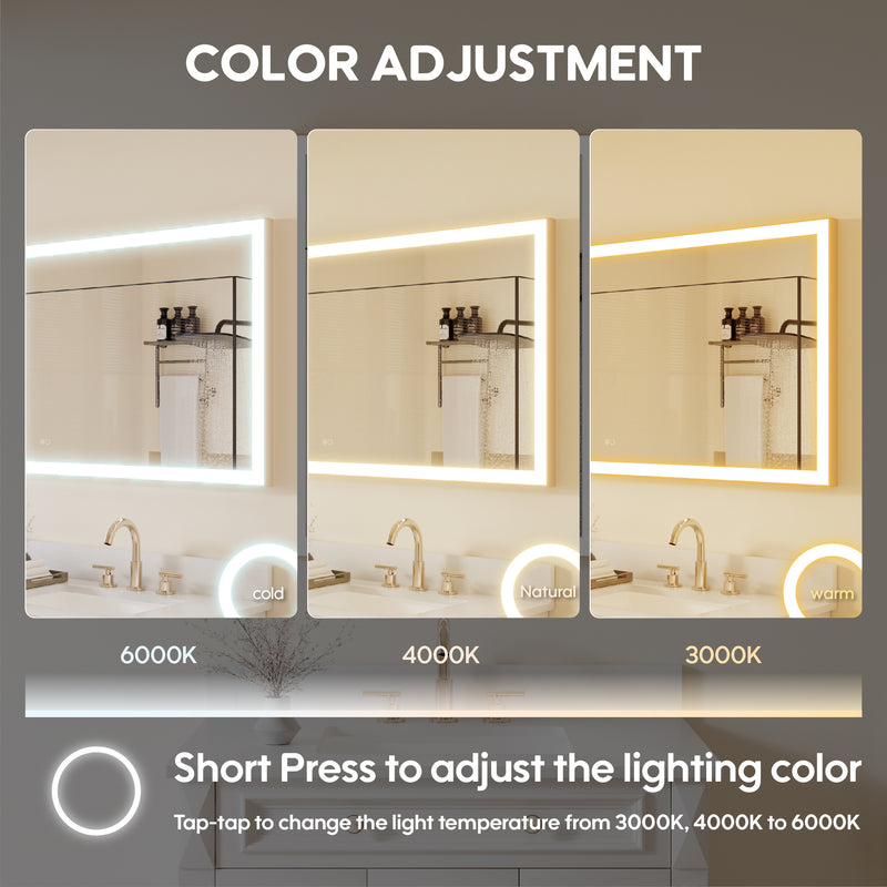 60 in. W x 28 in. H Aluminium Framed Rectangular LED Light Bathroom Vanity Mirror