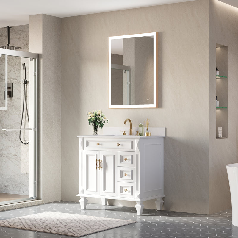 28 in. W x 36 in. H Aluminium Framed Rectangular LED Light Bathroom Vanity Mirror