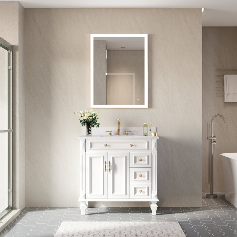 28 in. W x 36 in. H Aluminium Framed Rectangular LED Light Bathroom Vanity Mirror