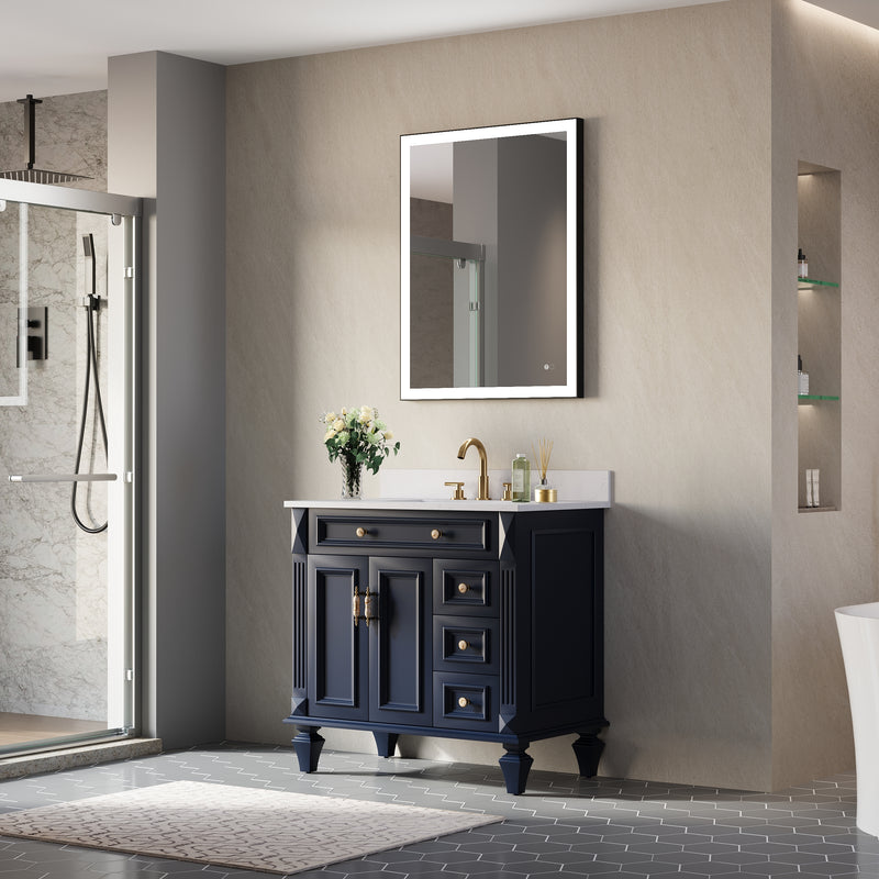 28 in. W x 36 in. H Aluminium Framed Rectangular LED Light Bathroom Vanity Mirror