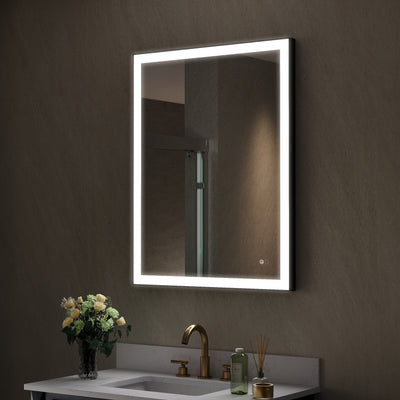 28 in. W x 36 in. H Aluminium Framed Rectangular LED Light Bathroom Vanity Mirror