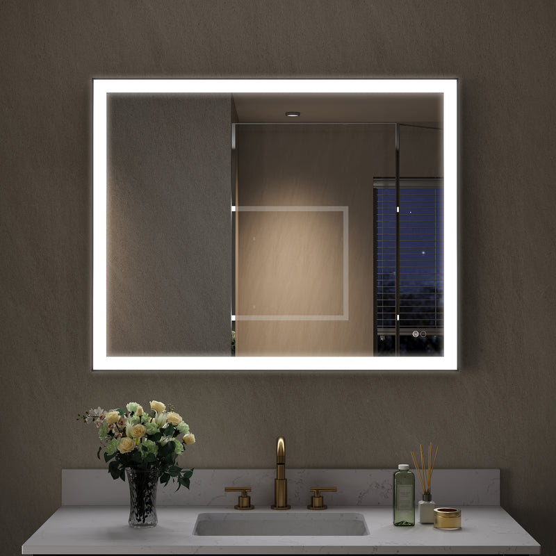 40 in. W x 32 in. H Aluminium Framed Rectangular LED Light Bathroom Vanity Mirror