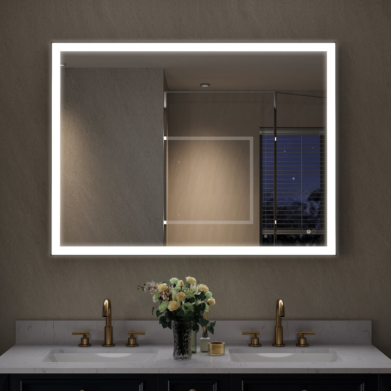 48 in. W x 36 in. H Aluminium Framed Rectangular LED Light Bathroom Vanity Mirror