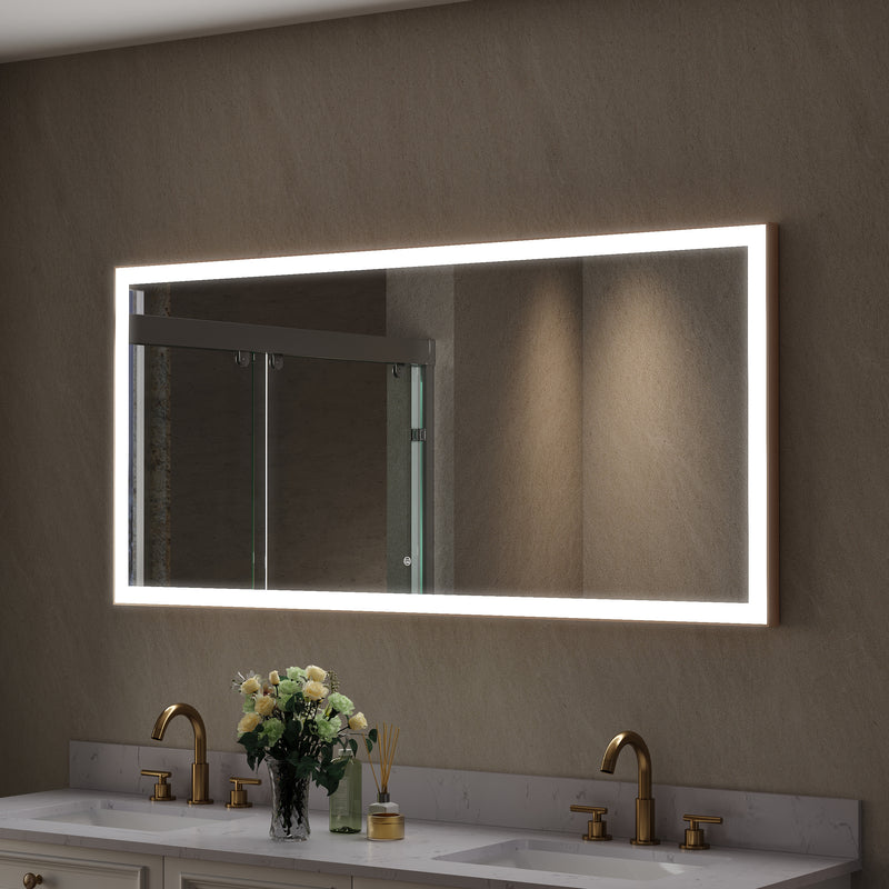 60 in. W x 28 in. H Aluminium Framed Rectangular LED Light Bathroom Vanity Mirror