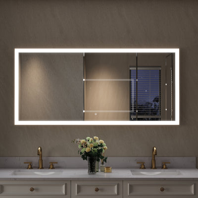 60 in. W x 28 in. H Aluminium Framed Rectangular LED Light Bathroom Vanity Mirror