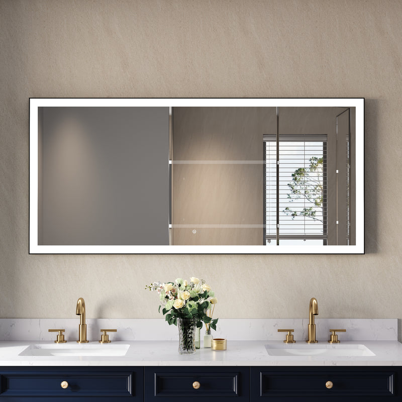 60 in. W x 28 in. H Aluminium Framed Rectangular LED Light Bathroom Vanity Mirror
