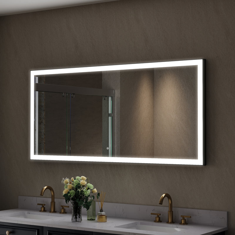 60 in. W x 28 in. H Aluminium Framed Rectangular LED Light Bathroom Vanity Mirror