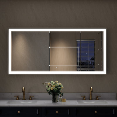 60 in. W x 28 in. H Aluminium Framed Rectangular LED Light Bathroom Vanity Mirror