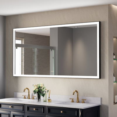 72 in. W x 36 in. H Rectangular Framed LED Light Wall Vertical/Horizontal Bathroom Vanity Mirror in Alumi