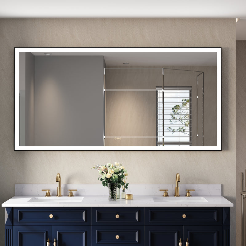 72 in. W x 36 in. H Rectangular Framed LED Light Wall Vertical/Horizontal Bathroom Vanity Mirror in Alumi