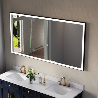 72 in. W x 36 in. H Rectangular Framed LED Light Wall Vertical/Horizontal Bathroom Vanity Mirror in Alumi