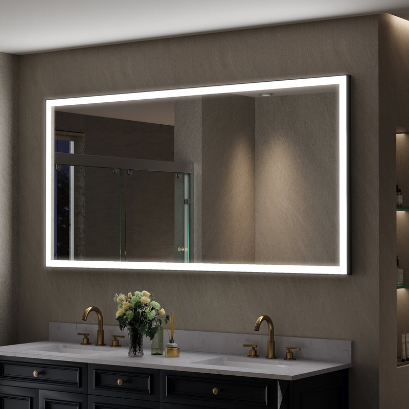 72 in. W x 36 in. H Rectangular Framed LED Light Wall Vertical/Horizontal Bathroom Vanity Mirror in Alumi