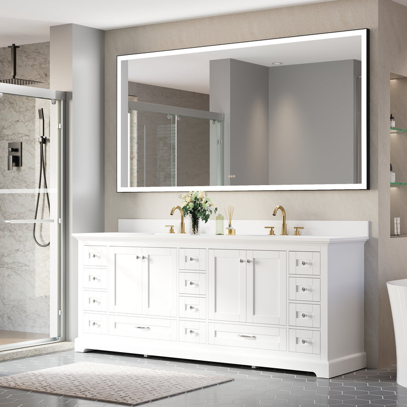 84 in. W x 42 in. H Rectangular Framed LED Light Wall Vertical/Horizontal Bathroom Vanity Mirror