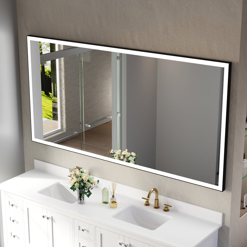 84 in. W x 42 in. H Rectangular Framed LED Light Wall Vertical/Horizontal Bathroom Vanity Mirror