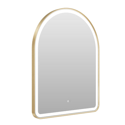 28 in. W x 36 in. H Arched Gold Framed LED Light Mirror, Wall Anti-Fog Bathroom Vanity Mirror