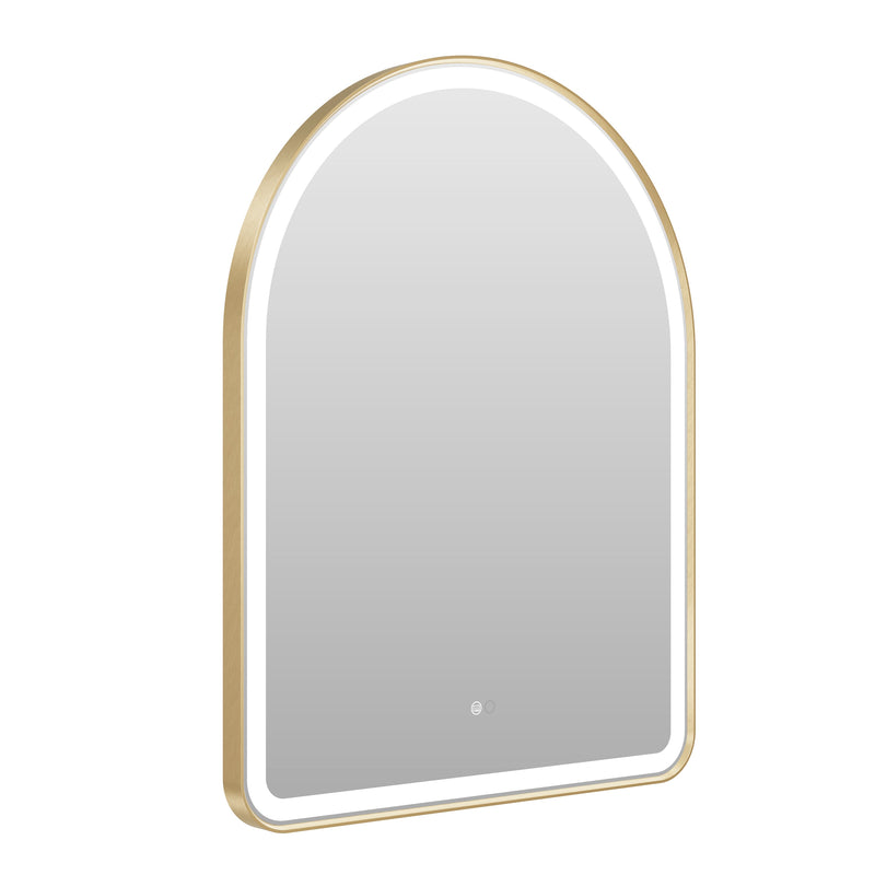 28 in. W x 36 in. H Arched Gold Framed LED Light Mirror, Wall Anti-Fog Bathroom Vanity Mirror