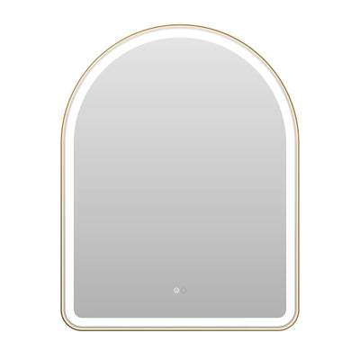 28 in. W x 36 in. H Arched Gold Framed LED Light Mirror, Wall Anti-Fog Bathroom Vanity Mirror