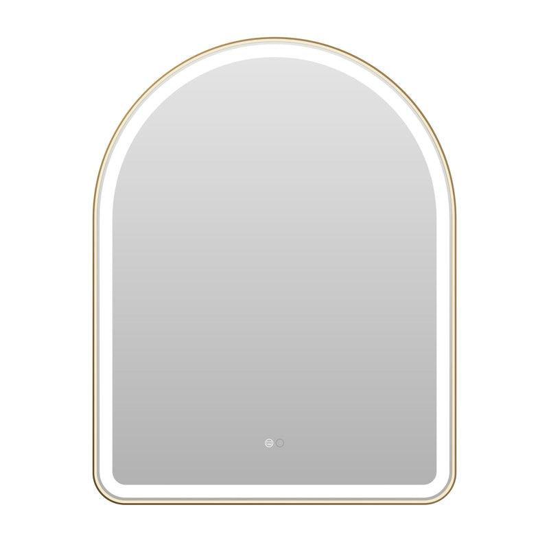 28 in. W x 36 in. H Arched Gold Framed LED Light Mirror, Wall Anti-Fog Bathroom Vanity Mirror