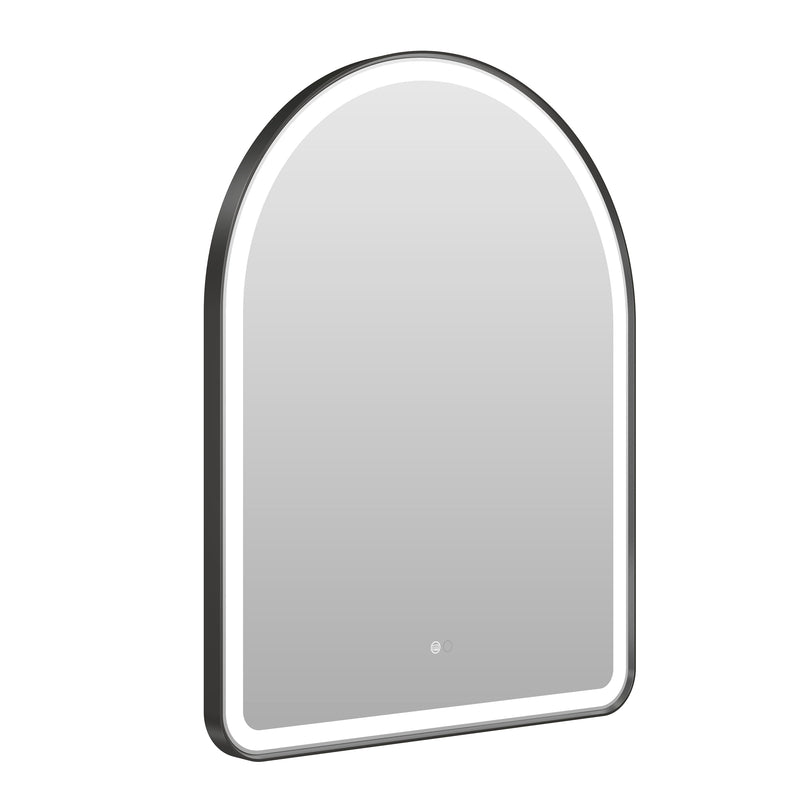 28 in. W x 36 in. H Arched Black Framed LED Light Mirror, Wall Anti-Fog Bathroom Vanity Mirror