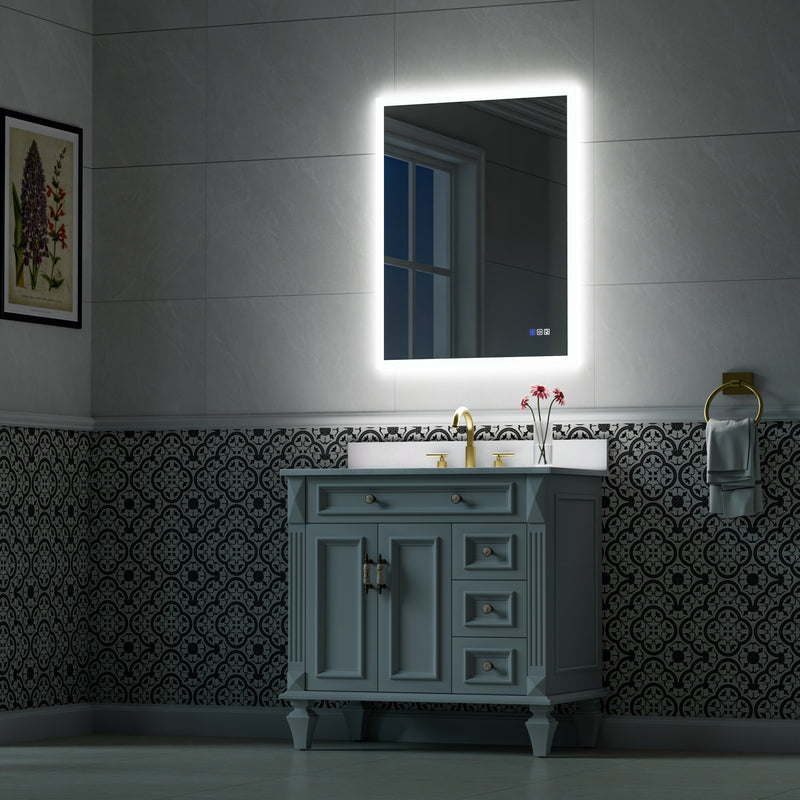28-in W x 36-in H LED Lit Mirror Rectangular Fog Free Frameless Bathroom Vanity Mirror