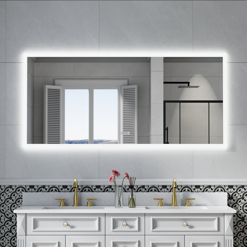 60 in. W x 28 in. H LED Light Mirror Rectangular Fog Free Frameless Bathroom Vanity Mirror