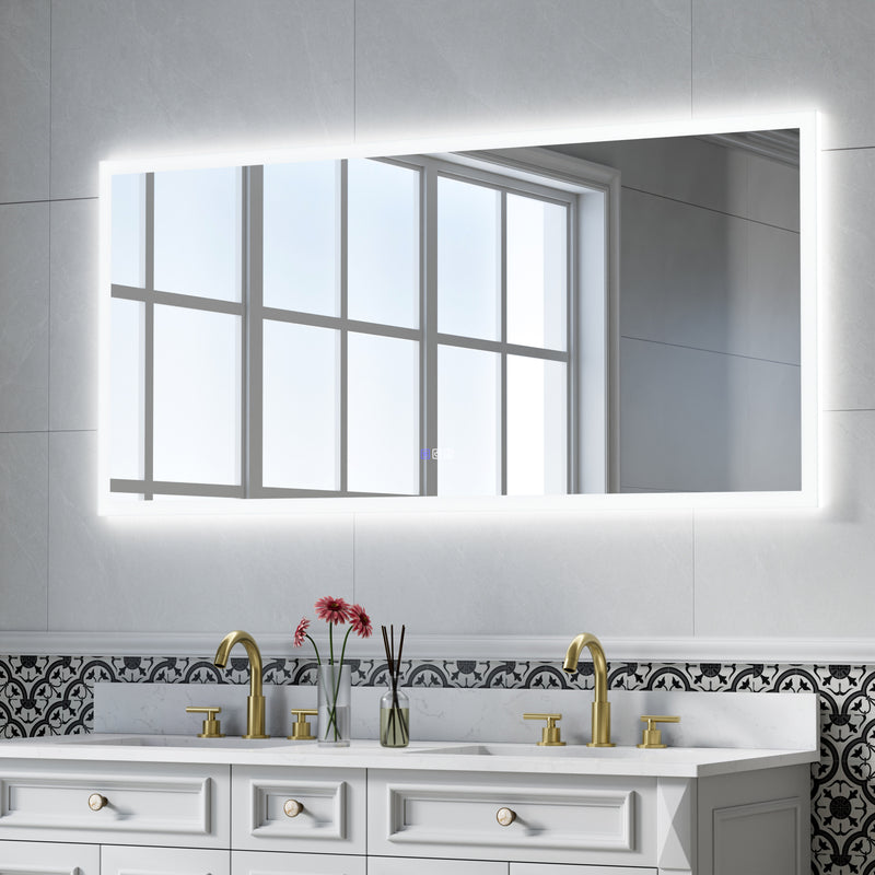 60 in. W x 28 in. H LED Light Mirror Rectangular Fog Free Frameless Bathroom Vanity Mirror