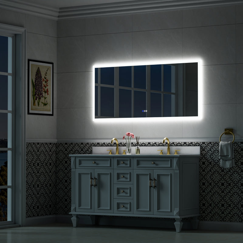 60 in. W x 28 in. H LED Light Mirror Rectangular Fog Free Frameless Bathroom Vanity Mirror