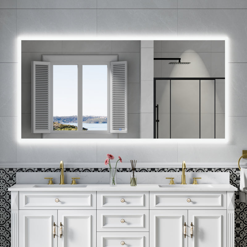 72 in. W x36 in. H LED Light Mirror Rectangular Fog Free Frameless Bathroom Vanity Mirror