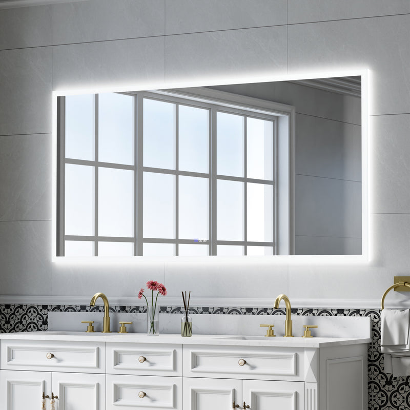 72 in. W x36 in. H LED Light Mirror Rectangular Fog Free Frameless Bathroom Vanity Mirror
