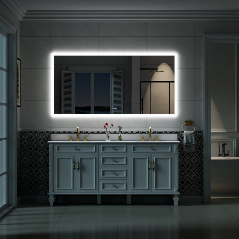 72 in. W x36 in. H LED Light Mirror Rectangular Fog Free Frameless Bathroom Vanity Mirror