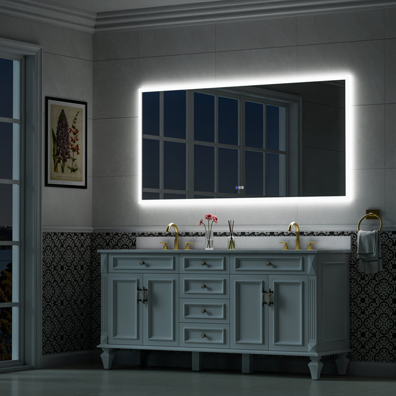 72 in. W x36 in. H LED Light Mirror Rectangular Fog Free Frameless Bathroom Vanity Mirror