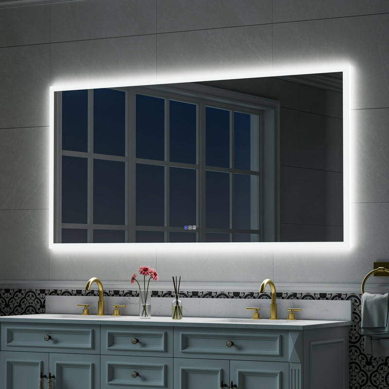 72 in. W x36 in. H LED Light Mirror Rectangular Fog Free Frameless Bathroom Vanity Mirror