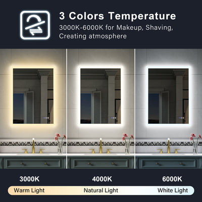 24-in W x 32-in H LED Lit Mirror Rectangular Fog Free Frameless Bathroom Vanity Mirror