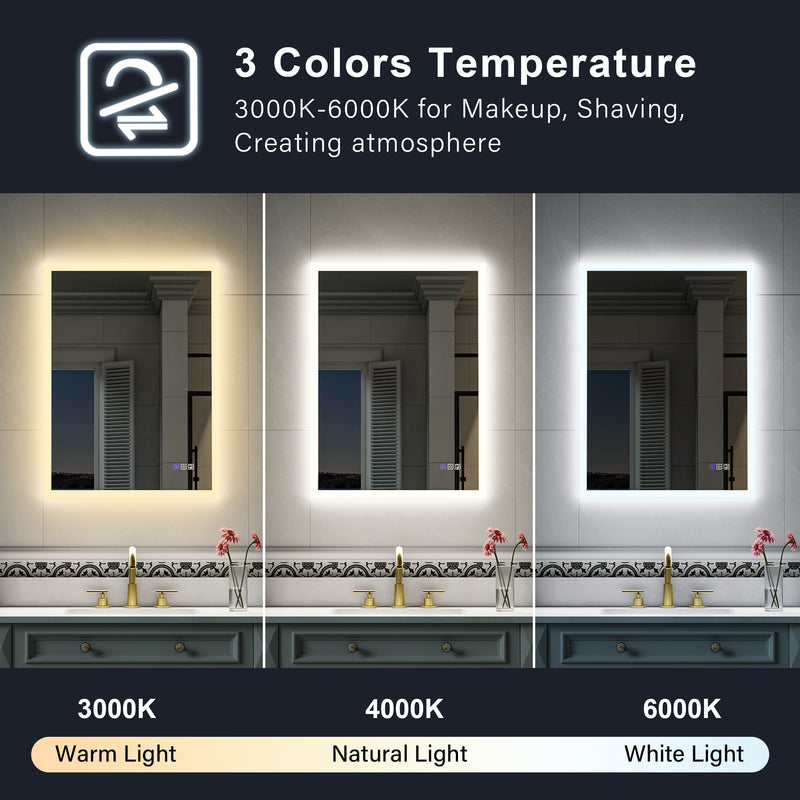 24-in W x 32-in H LED Lit Mirror Rectangular Fog Free Frameless Bathroom Vanity Mirror