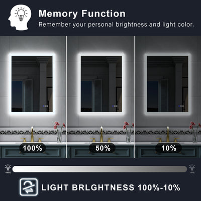 24-in W x 32-in H LED Lit Mirror Rectangular Fog Free Frameless Bathroom Vanity Mirror