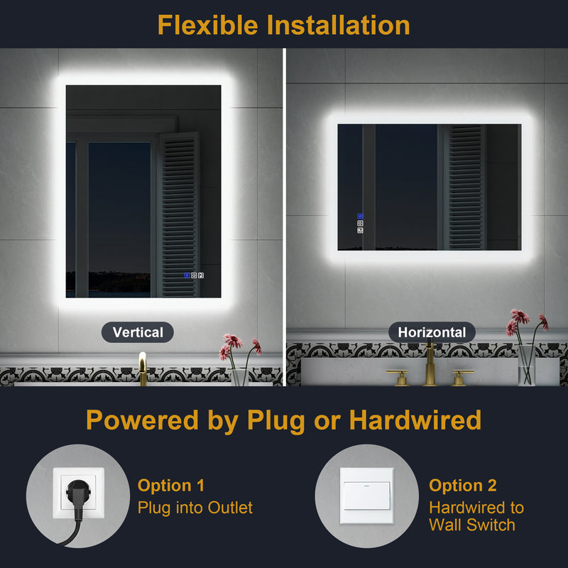 24-in W x 32-in H LED Lit Mirror Rectangular Fog Free Frameless Bathroom Vanity Mirror