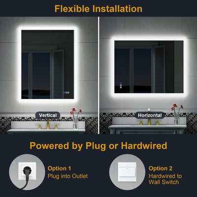 28-in W x 36-in H LED Lit Mirror Rectangular Fog Free Frameless Bathroom Vanity Mirror