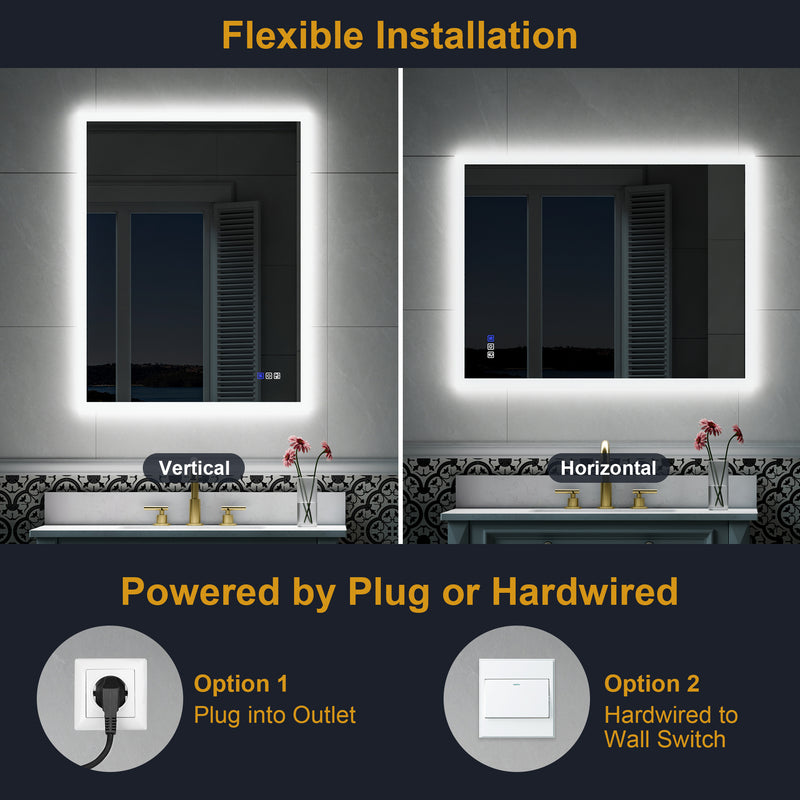 28-in W x 36-in H LED Lit Mirror Rectangular Fog Free Frameless Bathroom Vanity Mirror