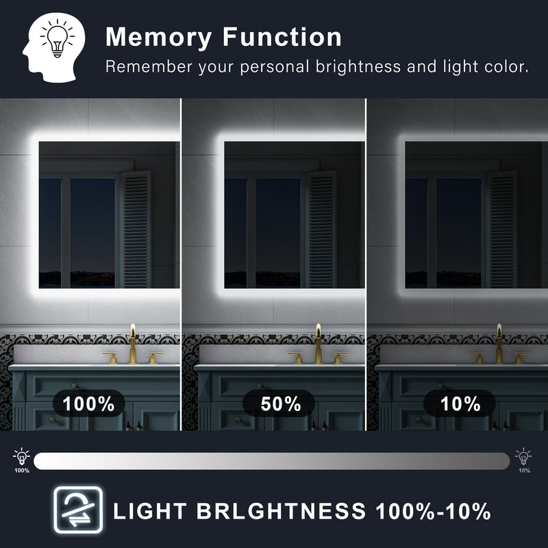 40-in W x 32-in H LED Lit Mirror Rectangular Fog Free Frameless Bathroom Vanity Mirror