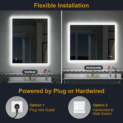 40-in W x 32-in H LED Lit Mirror Rectangular Fog Free Frameless Bathroom Vanity Mirror