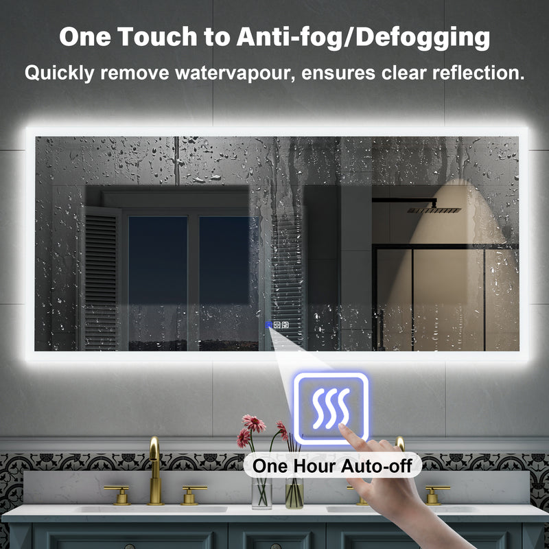 60 in. W x 28 in. H LED Light Mirror Rectangular Fog Free Frameless Bathroom Vanity Mirror
