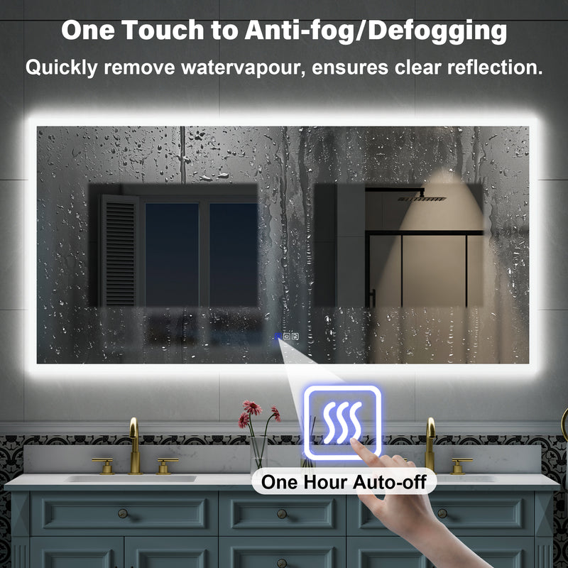 72 in. W x36 in. H LED Light Mirror Rectangular Fog Free Frameless Bathroom Vanity Mirror