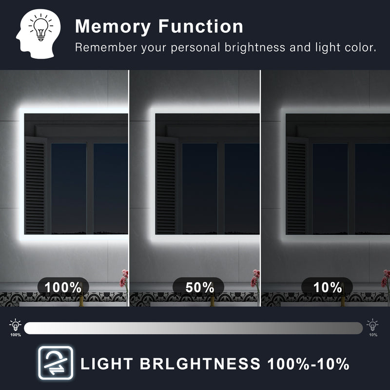 72 in. W x36 in. H LED Light Mirror Rectangular Fog Free Frameless Bathroom Vanity Mirror
