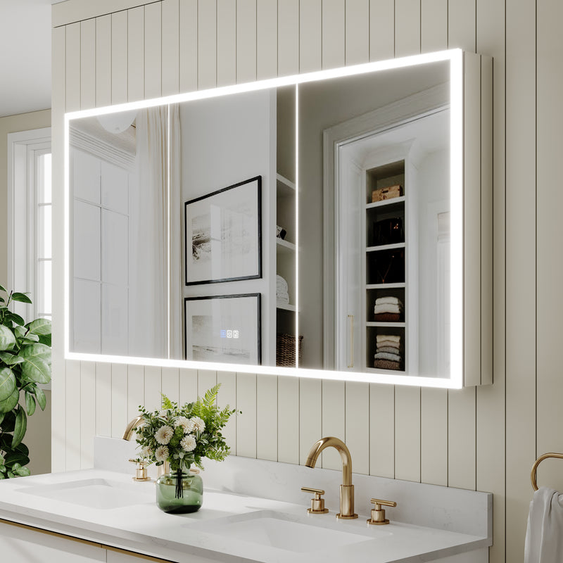 60 in. x 30 in. Rectangular Recessed/Surface Mount Medicine Cabinet with Mirror and LED Light