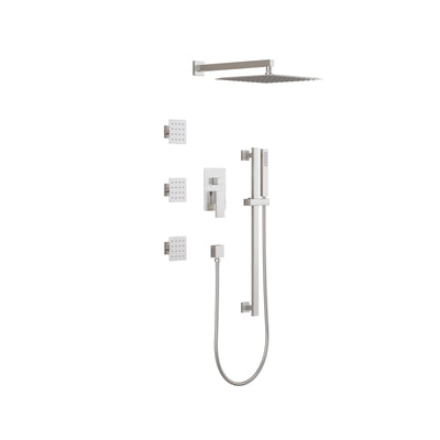 3-Function 12-Inch Square Shower System with Rain Head, Sliding Bar & Body Jets, Concealed Pressure Balance Valve, 304 Stainless Steel